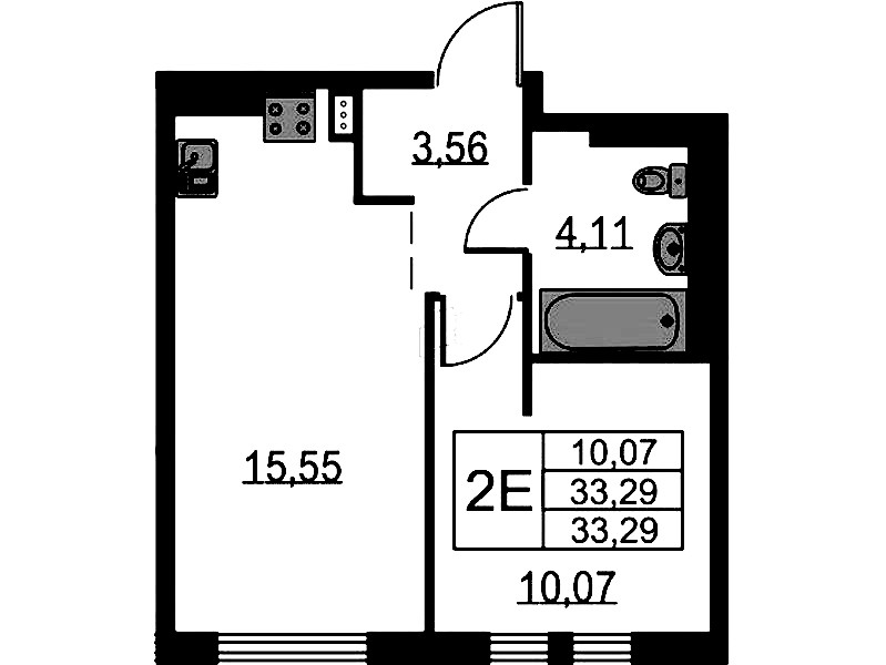 1-комнатная квартира 33.29 м², 5/12 эт., ЖК «Невская Долина»